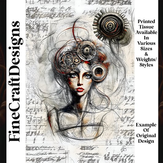 Schetstekening van Steampunk Vrouw N4 Decoupage Tissuepapier