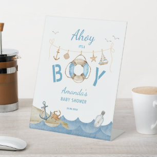 Schetsvaart Ahoy Het is een Jongen Baby Borrel Reclamebord Met Voetstuk
