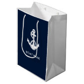 Schetteranker Bootsnaam Marineblauw Modern Medium Cadeauzakje (Voorkant Gekanteld)