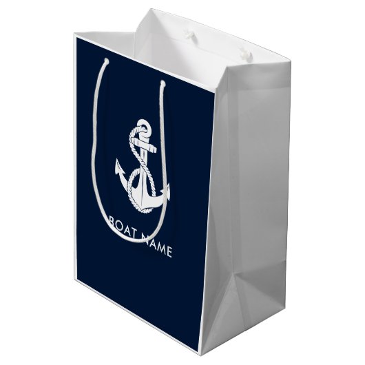 Schetteranker Bootsnaam Marineblauw Modern Medium Cadeauzakje (Achterkant Gekanteld)