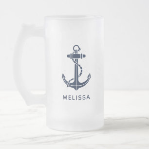 Schetteranker Marineblauw Bootsnaam Gepersonalisee Matglas Bierpul