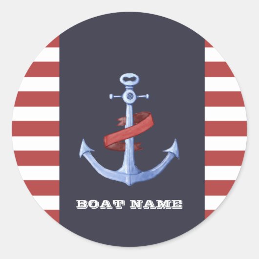 Schetteranker,Marineblauw,Rode Strepen Ronde Sticker (Voorkant)
