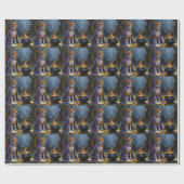 Schetterende Basenji-hond Halloween-schildering Cadeaupapier (Vlak)