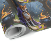 Schetterende Basenji-hond Halloween-schildering Cadeaupapier (Rol Hoek)