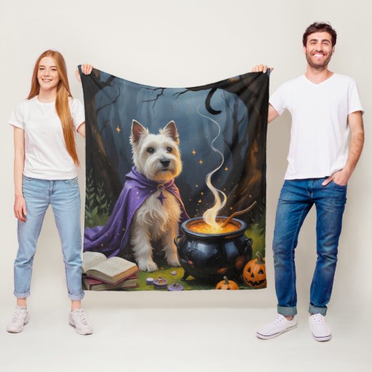 Schetterende Cairn Terrier Honden Halloween Schild Fleece Deken (In situ)