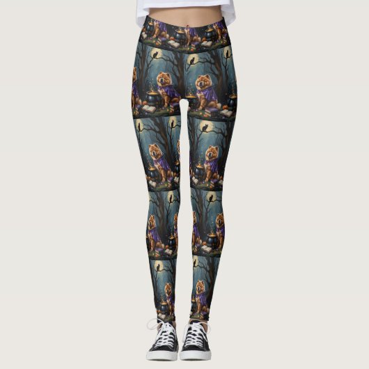 Schetterende Chow Chow-hond Halloween-schilderij Leggings (Voorkant)