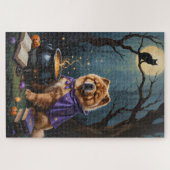 Schetterende Chow Chow-hond Halloween-schilderij Legpuzzel (Horizontaal)