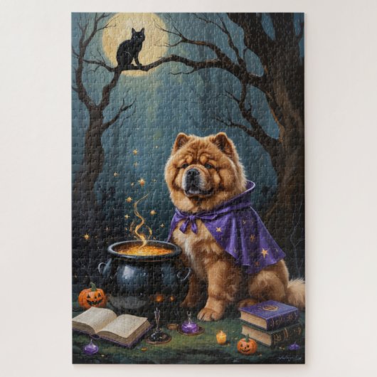 Schetterende Chow Chow-hond Halloween-schilderij Legpuzzel (Verticaal)