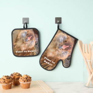 Schetterende Kippenfotografie Ovenwant & Pannenlap Set
