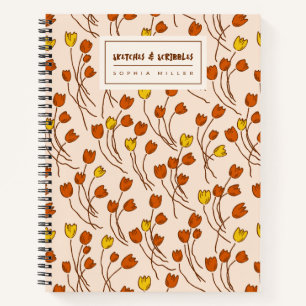 Schetterige Tulpen Handgetekende Bloemen Retro P Notitieboek