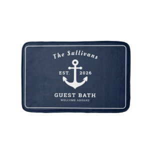 Schetvaart Gebruik Navy Blauwe Anker Monogram Badmat