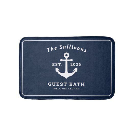 Schetvaart Gebruik Navy Blauwe Anker Monogram Badmat (Voorkant)