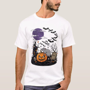 Scheur Halloween Rat Pompoen Spokenhuis Vleermuize T-shirt