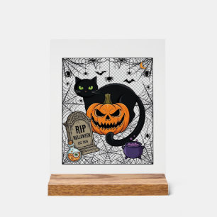 Scheur Halloween Zwarte Kat Pompoen Grafsteen Kete Acryl Bord