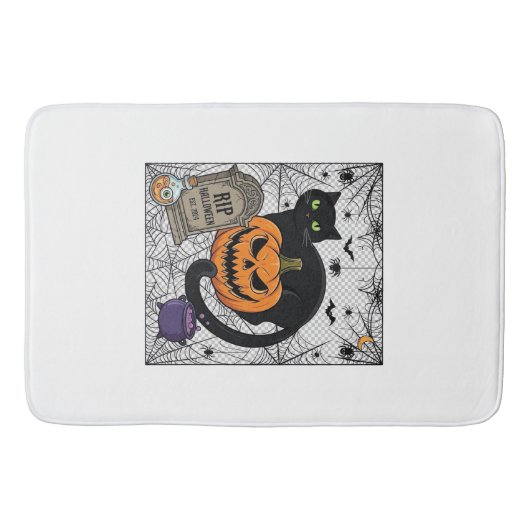 Scheur Halloween Zwarte Kat Pompoen Grafsteen Kete Badmat (Voorkant)