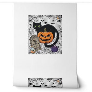 Scheur Halloween Zwarte Kat Pompoen Grafsteen Kete Behang