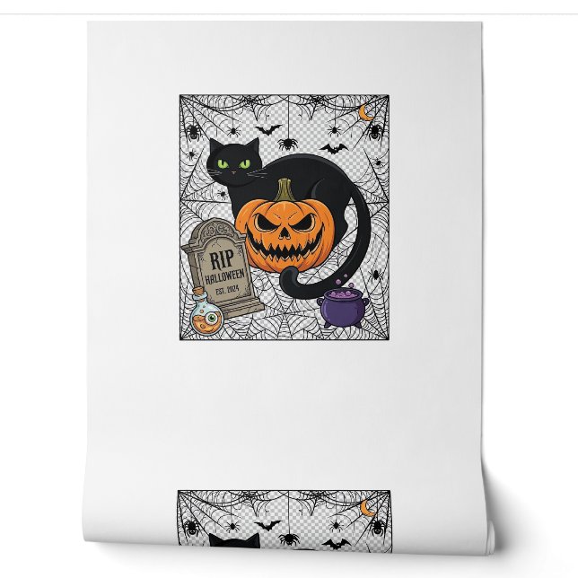Scheur Halloween Zwarte Kat Pompoen Grafsteen Kete Behang (Afrollen)
