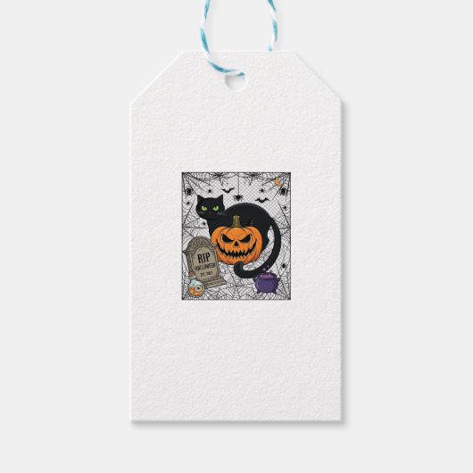Scheur Halloween Zwarte Kat Pompoen Grafsteen Kete Cadeaulabel (Voorkant)