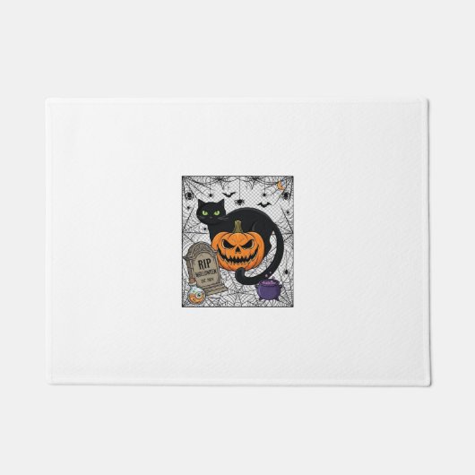 Scheur Halloween Zwarte Kat Pompoen Grafsteen Kete Deurmat (Voorkant)
