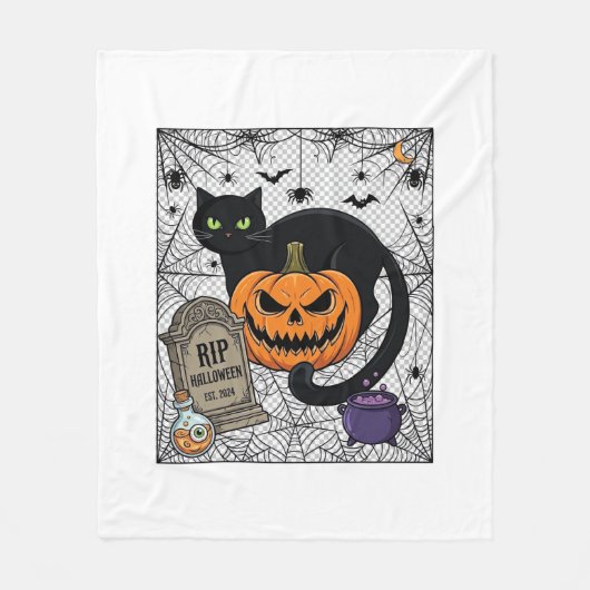 Scheur Halloween Zwarte Kat Pompoen Grafsteen Kete Fleece Deken (Voorkant)