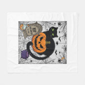 Scheur Halloween Zwarte Kat Pompoen Grafsteen Kete Fleece Deken (Voorkant (Horizontaal))