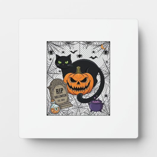Scheur Halloween Zwarte Kat Pompoen Grafsteen Kete Fotoplaat (Voorkant)