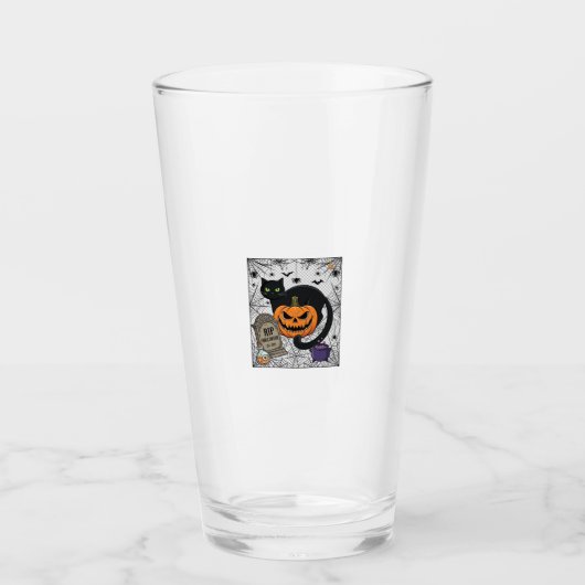 Scheur Halloween Zwarte Kat Pompoen Grafsteen Kete Glas (Voorkant)