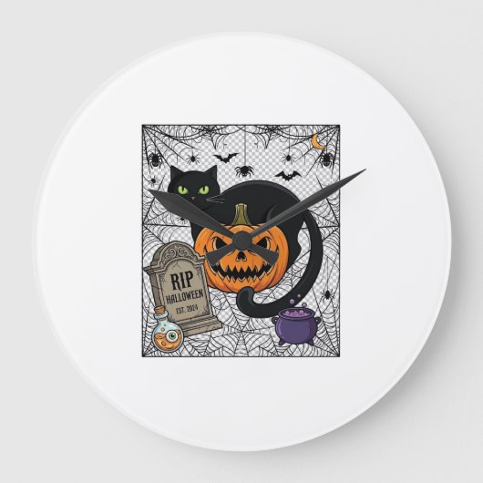 Scheur Halloween Zwarte Kat Pompoen Grafsteen Kete Grote Klok (Voorkant)