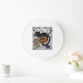 Scheur Halloween Zwarte Kat Pompoen Grafsteen Kete Grote Klok (Huis)