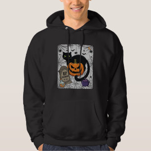Scheur Halloween Zwarte Kat Pompoen Grafsteen Kete Hoodie