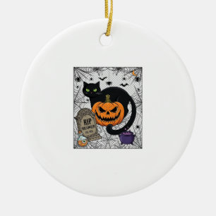 Scheur Halloween Zwarte Kat Pompoen Grafsteen Kete Keramisch Ornament