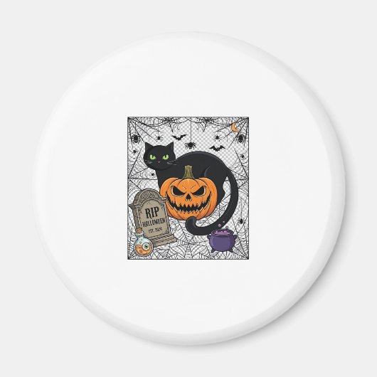 Scheur Halloween Zwarte Kat Pompoen Grafsteen Kete Magneet (Voorkant)