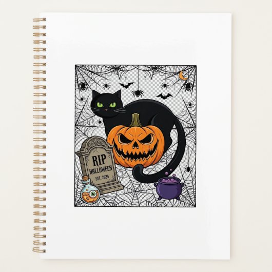 Scheur Halloween Zwarte Kat Pompoen Grafsteen Kete Planner (Voorkant)