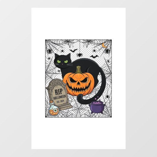 Scheur Halloween Zwarte Kat Pompoen Grafsteen Kete Raamsticker (Vel)