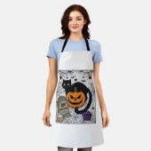 Scheur Halloween Zwarte Kat Pompoen Grafsteen Kete Schort (Gedragen)