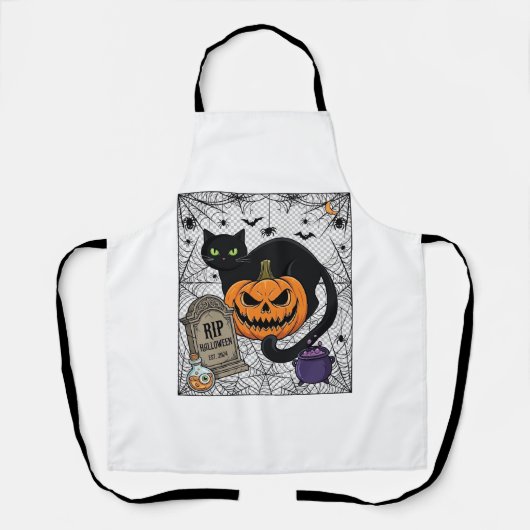 Scheur Halloween Zwarte Kat Pompoen Grafsteen Kete Schort (Voorkant)