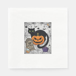 Scheur Halloween Zwarte Kat Pompoen Grafsteen Kete Servet