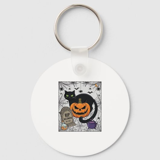 Scheur Halloween Zwarte Kat Pompoen Grafsteen Kete Sleutelhanger (Voorkant)