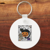 Scheur Halloween Zwarte Kat Pompoen Grafsteen Kete Sleutelhanger (Voorkant)
