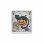 Scheur Halloween Zwarte Kat Pompoen Grafsteen Kete Sticker (Voorkant)
