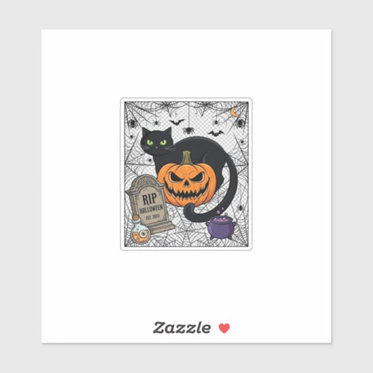 Scheur Halloween Zwarte Kat Pompoen Grafsteen Kete Sticker (Vel)