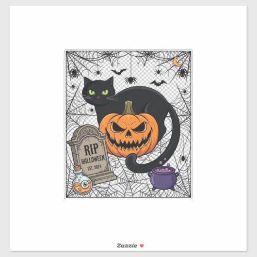 Scheur Halloween Zwarte Kat Pompoen Grafsteen Kete Sticker (Vel)