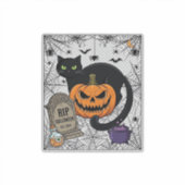Scheur Halloween Zwarte Kat Pompoen Grafsteen Kete Sticker (Voorkant)