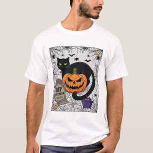 Scheur Halloween Zwarte Kat Pompoen Grafsteen Kete T-shirt