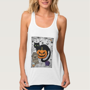 Scheur Halloween Zwarte Kat Pompoen Grafsteen Kete Tanktop