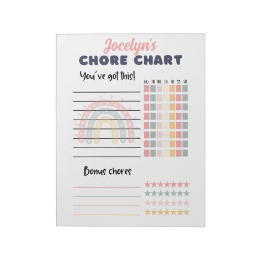 Scheur weg Chore chart, met de naam boho regenboog Notitieblok (Linkerzijde)