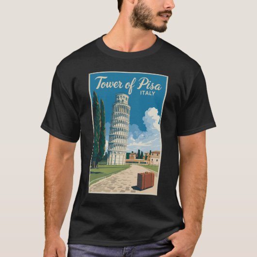 Scheve Toren van Pisa Italië Travel Art Vintage T-shirt (Voorkant)