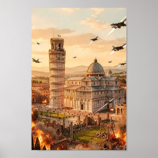 Scheve Toren van Pisa Onder Beleg Poster