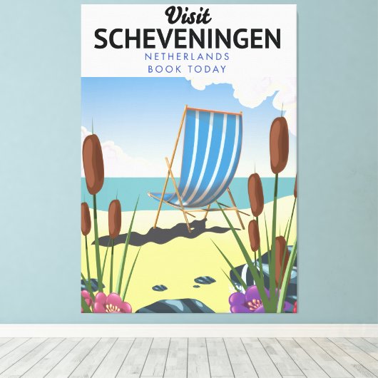 Scheveningen Nederlands strand poster Canvas Afdruk (Insitu (Houten vloer))