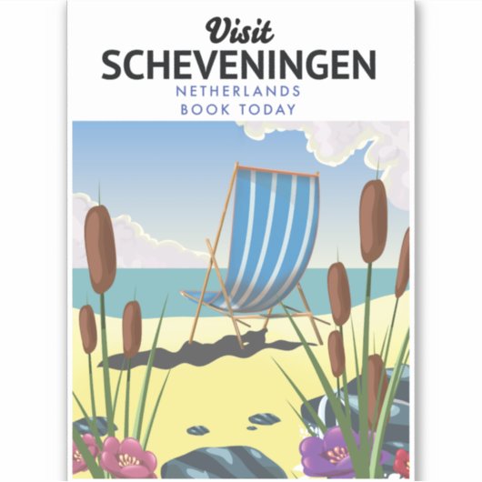 Scheveningen Nederlands strand poster Sticker (Voorkant)
